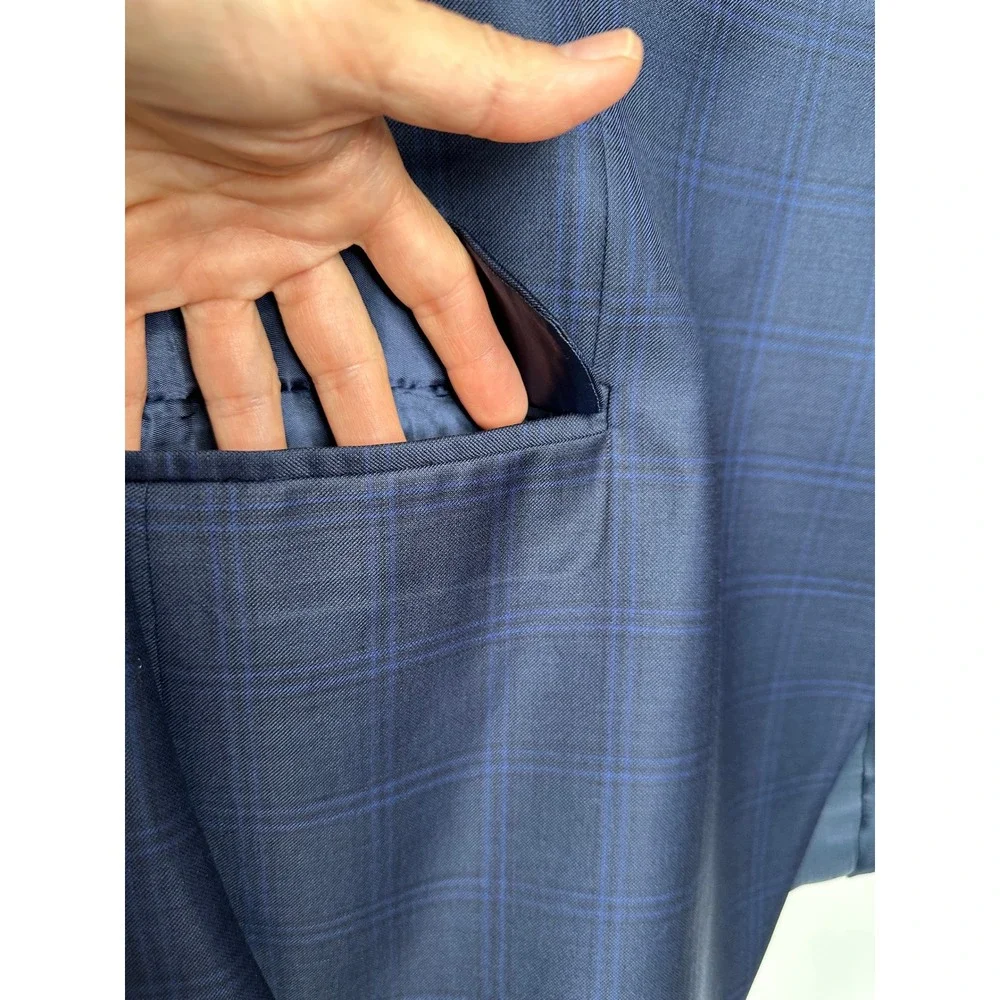 Peter Millar Sport Coat 46R Blue Plaid Pure Virgin Wool 2-Button Blazer Canada